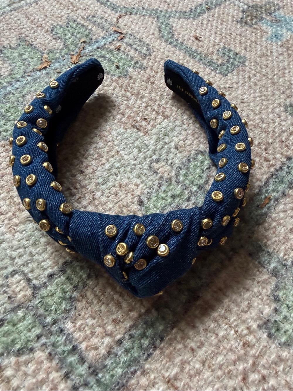 Lele Sadoughi Denim Knotted Headband with Gold Crystals